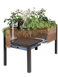 Self-Watering Eco-Stained Elevated Planter Box, 2' X 8' -Plant Sale Shop 8609009 SW insert art 2021 tif 2
